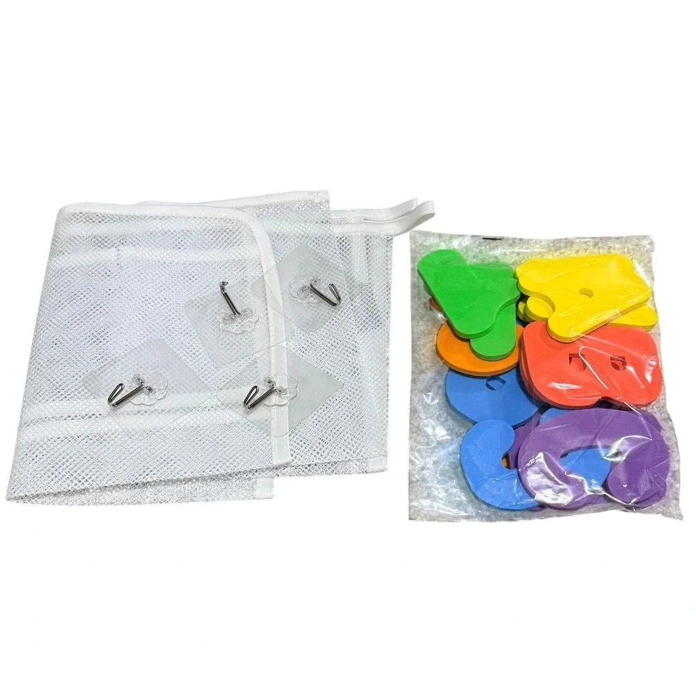 Comfylife Kids Play Organizer Set 2 Bath Toy Nets 36 Foam Letters Numbers White